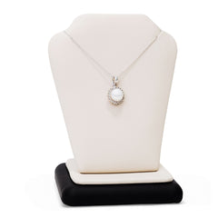 14kt white gold ladies pearl and diamond pendant with 16" chain