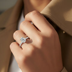 14kt white gold ladies engagement ring - round diamond DER-1438