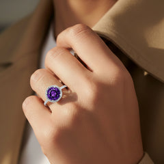 14kt white gold ladies amethyst and diamond ring SPR-1017