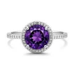 14kt white gold ladies amethyst and diamond ring SPR-1017