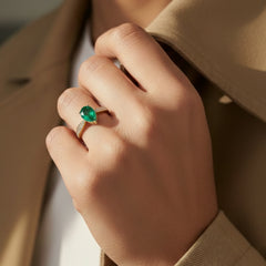 14kt yellow gold ladies emerald and diamond ring SPR-876