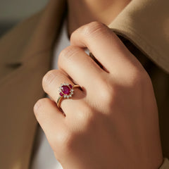 14kt yellow gold ladies ruby and diamond ring - 10 diamonds RBR-116