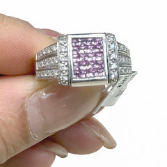 18kt white gold ladies reversible ring - worn two ways - diamonds, pink sapphires and rubies DIR-1073