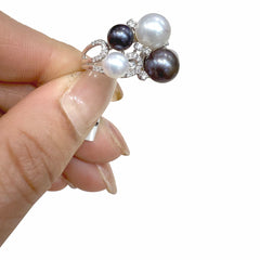 18kt white gold ladies white and black pearl ring PLR-50