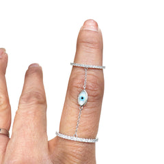 14kt white gold ladies evil eye ring with diamonds - diamonds DIR-1620