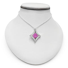 D50/PS90-W 14kt white gold ladies diamond and pink sapphire necklace - worn 2 different styles - pink PM15PS