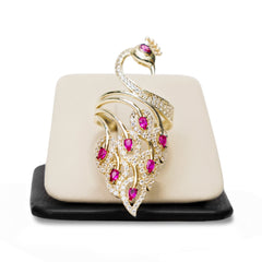 14kt yellow gold ladies peacock ring rubies and c.z. stones GR-1273