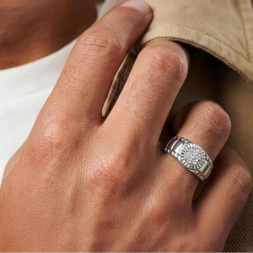 14kt white gold men's diamond ring - rolex design MNR-1210