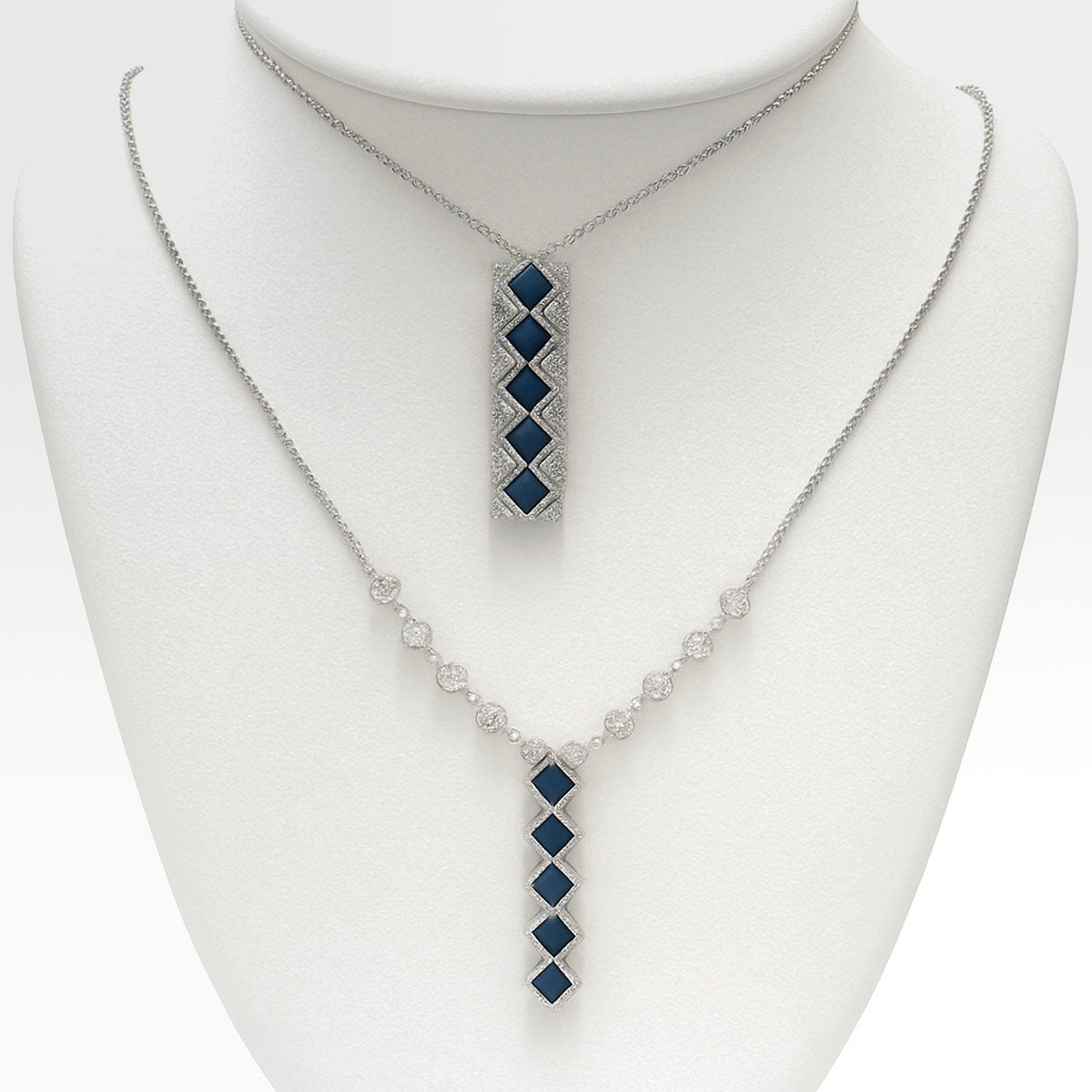 14kt white gold ladies 16" diamond and sapphire necklace - worn two ways PM406BS-D07BS10-W