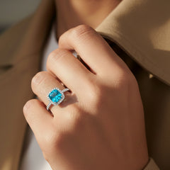 14kt white gold ladies blue topaz and diamond ring SPR-1023