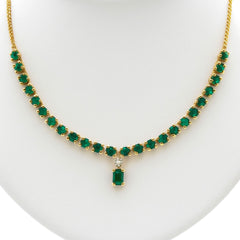 18kt yellow gold ladies emerald and diamond necklace- 16 emeralds, SPN-93