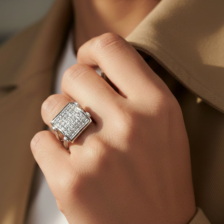 14kt white gold ladies diamond reversible ring - worn two ways CIR036D