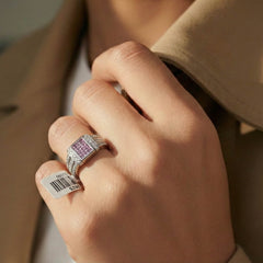 18kt white gold ladies reversible ring - worn two ways - diamonds, pink sapphires and rubies DIR-1073