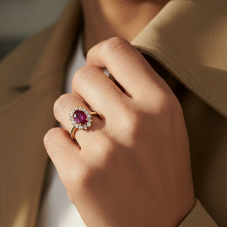 14kt yellow gold ladies ruby and diamond ring - ruby SPR-1080