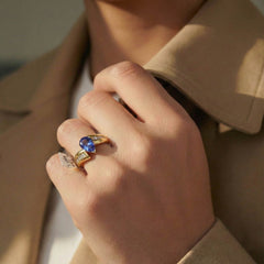 14kt yellow gold ladies tanzanite and diamond ring SPR-305