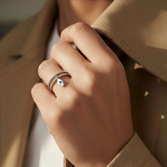 14kt white gold ladies evil eye ring with diamonds - diamonds DIR-1620