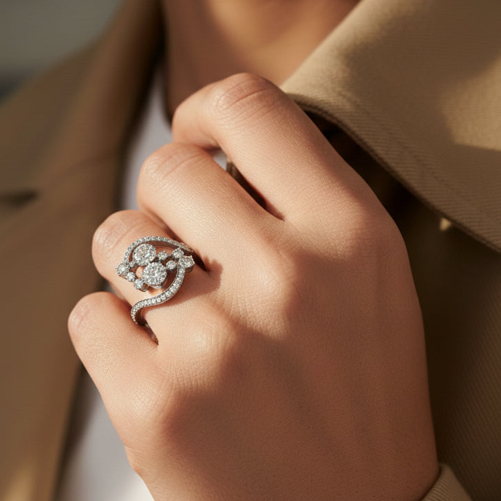 14kt white gold ladies fancy diamond ring DIR-1765