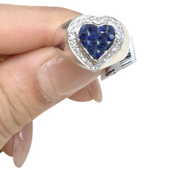 14kt white gold ladies blue sapphire and diamond heart ring SPHR-197