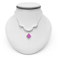 D50/PS90-W 14kt white gold ladies diamond and pink sapphire necklace - worn 2 different styles - pink PM15PS